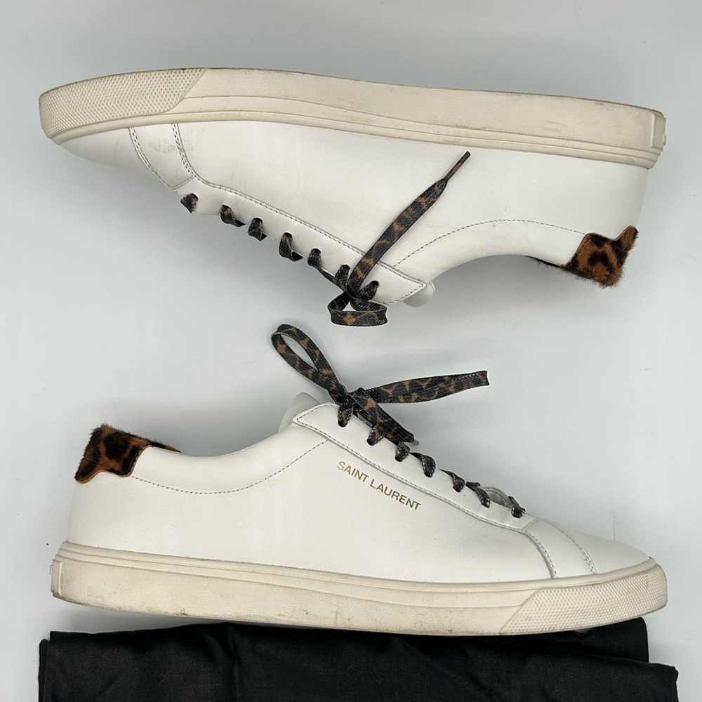 Saint Laurent Sz 39 White Sneakers Shoes Leopard Print Designer Luxury Fall - Picture 3 of 10